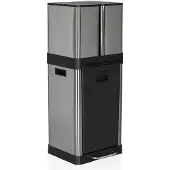 Hjh OFFICE Afvalbak/afvalscheidingssysteem CLEAN 3 32 l (6 l x 2 + 20 l) staal satijn zilver