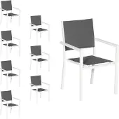 Happy Garden Set van 8 met wit aluminium beklede stoelen - grijs textilene
