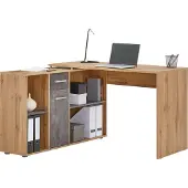 CARO-Möbel Hoekbureau DIEGO met plank - Wotan eiken/beton