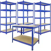 Monster Racking 3 x Blauwe Heavy Duty Stelling & Werkbank 5-Laags