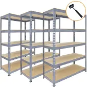 Monster Racking Monster rekken 3 x grijs rekken eenheid 5 tier garage opslag magazijn plank 90x50x180cm