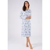 Damart - Ribgebreid nachthemd, licht geborstelde binnenkant - Dames - Blauw - 38-40 (S)