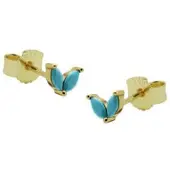 Karma Oorbellen Zirconia Double Turquoise Leaves Goud