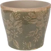 Clayre & Eef Keramiek Bloempot voor Binnen – Groen – Rustieke Pot – Ø 10 cm – Keramiek