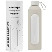 Wessper Glazen Motivatiefles 1000ml – Duurzame Waterfles in ECRU