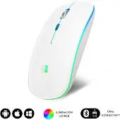 Subblim Wireless Bluetooth Mouse Ratón Inalámbrico Bluetooth + RF RGB LED Dual Flat Mouse White