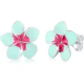Elli Oorbellen 'Frangipani Blüte' azuur / pink / zilver