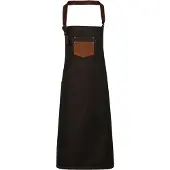 Premier Unisex Volwassenen Divisie Waxed Look Faux Leather Denim Bib Apron (Zwart/Tan Denim)
