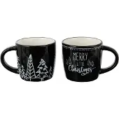 J-Line mok Kerstmis Dolomiet - keramiek - zwart/wit - 2 stuks