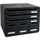 Exacompta STOREBOX zwart glanzend, 6 open laden A4+ liggend, 27 cm diep, geruisloze uittrekelementen, veiligheidsstop, stapelbaar
