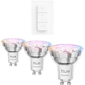 Philips Hue Essential Slimme Led Gu10 Spotlight 3-pack + Dimmer Switch - Draadloze Schakelaar