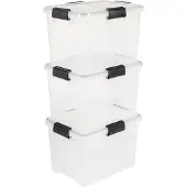 Iris Airtight Opbergbox - 20L - Kunststof - Transparant/Zwart - Set van 3