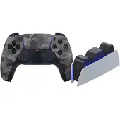 Sony PlayStation 5 DualSense Draadloze Controller Grey Camo + BlueBuilt Oplaadstation