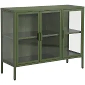 Sweeek - Dressoir met vitrine 3 deuren 4 vakken gehard glas en staal 100cm - arkansas