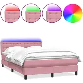 vidaXL Boxspring met matras en LED fluweel roze 140x210 cm