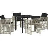 vidaXL Tuin Eettafel Set 5 st Lichtgrijs poly rattan