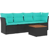 vidaXL 5-delige Loungeset met kussens poly rattan zwart