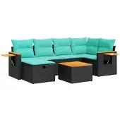 vidaXL 7-delige tuinmeubelset met kussens, zwart, polyrotan