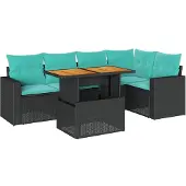 vidaXL 6-delige Loungeset met kussens poly rattan zwart