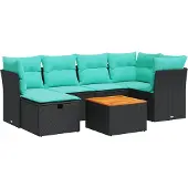 vidaXL 7-delige Loungeset met kussens poly rattan zwart