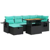 vidaXL 7-delige Loungeset met kussens poly rattan acacia bruin