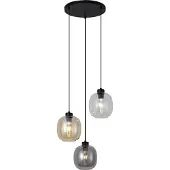 QAZQA Hanglamp zwart met amber, smoke en helder glas 3-lichts - Elena