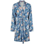 Louise Dames kimono ochtendjas bamboe viscose blauw/oranje gebloemd