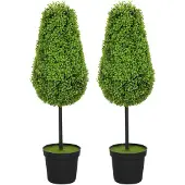 HOMCOM Kunstmatige Topiaries Kunststof, cement Ø20 cm x 90 cm hoog Groen