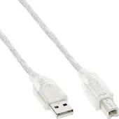 InLine USB naar USB-B kabel - USB2.0 - tot 0,5A / transparant - 10 meter