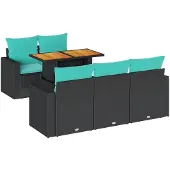vidaXL 6-delige Loungeset met kussens poly rattan zwart