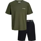 Jack & Jones Pyjama kort 'JACEVEREST' olijfgroen / zwart / wit