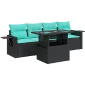 vidaXL 5-delige Loungeset met kussens poly rattan acacia zwart