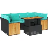 vidaXL 7-delige Loungeset met kussens poly rattan acacia zwart