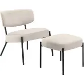 Loft 24 Jerry-Loungestoel & Kruk - Crème Fluweel