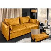 Invicta Design slaapbank APARTMENT 215cm mosterdgeel fluweel 3-zitsbank incl. bedopbergruimte - 47134