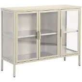 Sweeek Dressoir met vitrine 3 deuren gehard glas en staal 100cm Beige