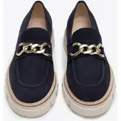WITTCHEN Dames Suède Loafers met Ketting op Platform Marineblauw Suède Leer