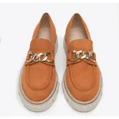 WITTCHEN Suède Mocassins voor dames met ketting op platform, baksteenrood