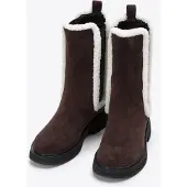 WITTCHEN Suède Chelsea Boots voor dames met imitatie schapenvacht, donkerbruin