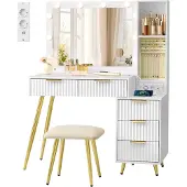 Vasagle Kaptafel met Kruk en Spiegel voor Slaapkamer en Make Up