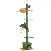 PawHut Kraboom met pluche bekleding, kattenboom, 230-275 cm, krabpaal met kattenhol