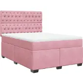 vidaXL Boxspring met matras fluweel roze 140x200 cm