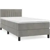 vidaXL Boxspring met matras fluweel lichtgrijs 100x200 cm
