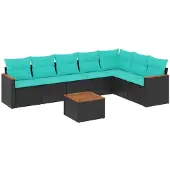 vidaXL 8-delige loungeset voor de tuin met kussens, zwart kunststof vlechtwerk