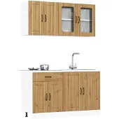 vidaXL - 4-delige - Keukenkastenset - Kalmar - bewerkt - hout - artisanaal - eiken
