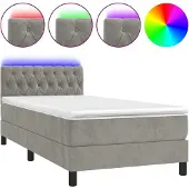 Syfax Boxspring met matras en LED fluweel lichtgrijs 100x200 cm