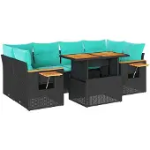 vidaXL 7-delige Loungeset met kussens poly rattan zwart