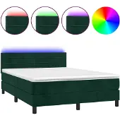 vidaXL Boxspring met matras en LED fluweel donkergroen 140x200 cm