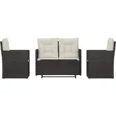 vidaXL 4-delige Loungeset met kussens poly rattan zwart