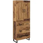 vidaXL Highboard 2 st Oudhout 69,5 x 34 x 180 cm Bewerkt hout en glas